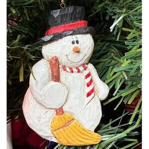 Snowman Ornament Snowman in Top Hat With a Broom